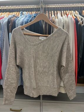 heartloom Women's Taupe Asymmetrical Crewneck Sweater